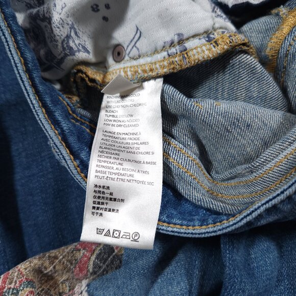 Pilcro Anthropologie Slim Boyfriend Jeans 27 Patterned Knee Patches FLAW - Picture 15 of 16